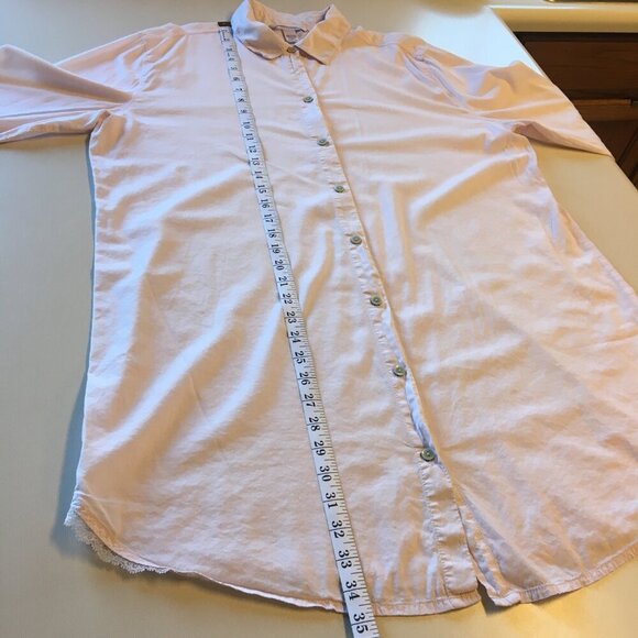 Victoria's Secret Button-Up Shirt Gown Large Pale Pink Long Sleeve Lace Trim - Picture 7 of 8